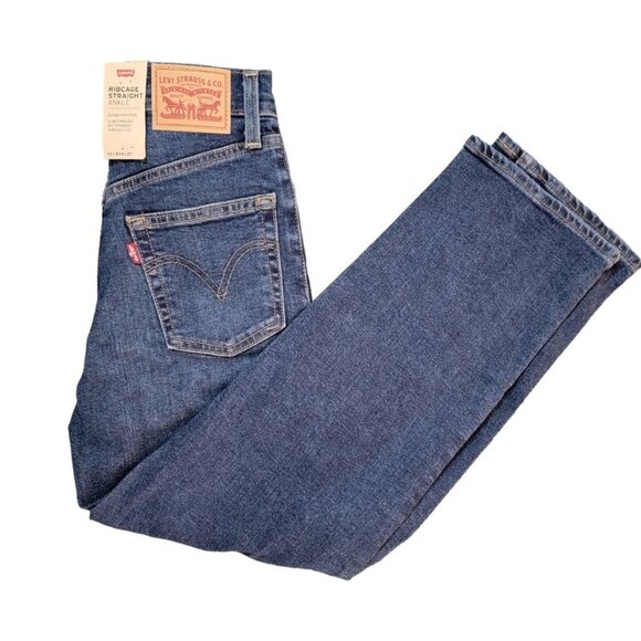 Levi's | Women's Ribcage Straight Ankle Highest Rise Dark Wash Jeans - Picture 4 of 15